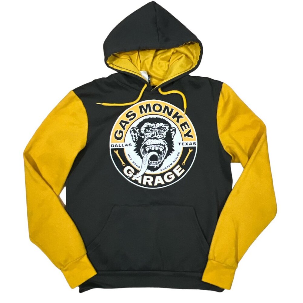 Gas Monkey Garage Hoodie Men's Size SMALL Pullover Yellow Black Sweatshirt